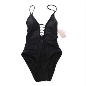 ELLA MOSS Black V Cut Out one piece Swimsuit XS